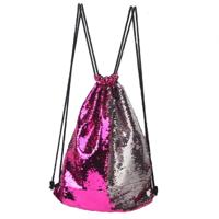 Zeemeermin glinsterende Sequin koord sport rugzak Schoudertas (magenta zilver)