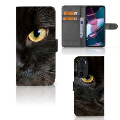 Motorola Edge 30 Pro | Telefoonhoesje | Met pasjeshouder | Zwarte Kat