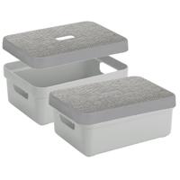 2x Opbergbox/mand lichtgrijs 9 liter kunststof met deksel