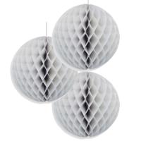 Papieren kerstballen - 3x - grijs - 10 cm - kerstversiering