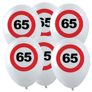 48x Leeftijd verjaardag ballonnen met 65 jaar stopbord opdruk 28 cm