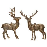 Kersthangers - 2x - hertje - met glitters - koperbruin - 14 cm