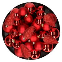 Kerstversiering kunststof kerstballen rood 6-8-10 cm pakket van 50x stuks - thumbnail