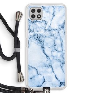 Blauw marmer: Samsung Galaxy A22 4G Transparant Hoesje met koord