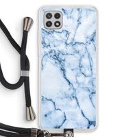 Blauw marmer: Samsung Galaxy A22 4G Transparant Hoesje met koord