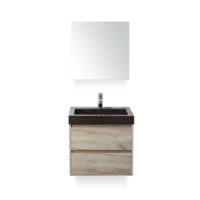 Dante Badmeubelset 60 cm - Craft Oak - Wastafel Hardsteen Wit Lucca - met Spiegelkast