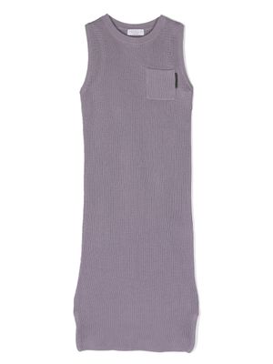 Brunello Cucinelli Kids robe en maille à design sans manches - Violet