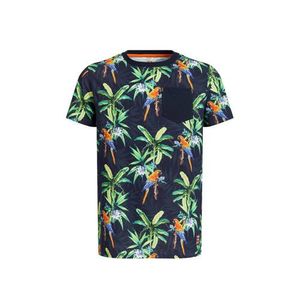 WE Fashion T-shirt met bladprint donkerblauw/groen