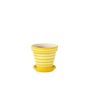 J-Line Flowerpot+Plate Granada Stripes Handmade+Painted Ceramic Yel