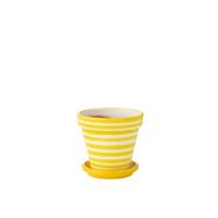 J-Line Flowerpot+Plate Granada Stripes Handmade+Painted Ceramic Yel