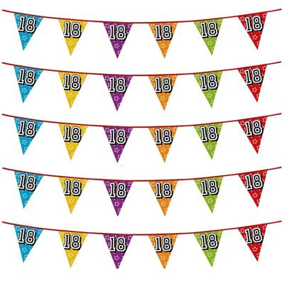18 jaar verjaardag vlaggenlijn slinger - 5x stuks - feestartikelen - versieringen - 8 meter - Plasti