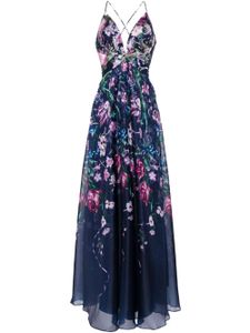 Marchesa Notte robe longue Ribbons à fleurs - Bleu