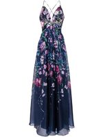 Marchesa Notte robe longue Ribbons à fleurs - Bleu