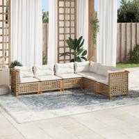 6-delige Loungeset met kussens poly rattan beige