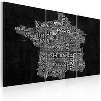 Schilderij - Franse Kaart, Zwart-Wit, 3luik , premium print op canvas - thumbnail