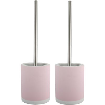 Toiletborstel in houder/wc-borstel - 2x - keramiek/metaal - lichtroze - 38 x 11 cm