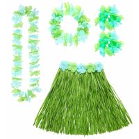 Hawaii dames verkleed setje rokje en bloemenslingers groen   -