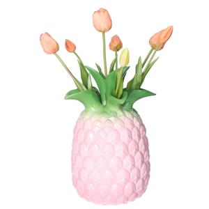 Kunst tulpen boeket Sally - 7x stuks - zalm kleur - real touch - 47 cm - kunst zijdebloemen