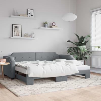 Slaapbank met onderschuifbed 100x200 cm stof lichtgrijs