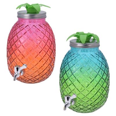 Drankdispensers 2x - ananas - 2x kleuren - glas - 2x van 4,7 liter - Dranken - Limonade - Water