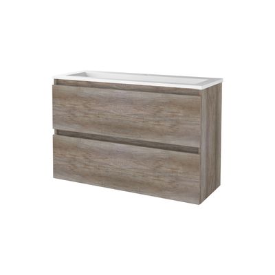 Badmeubelset Aquasplash Salt 100x39 cm Greeploos 2 Lades Met Wastafel Acryl 1 Kraangat Scotch Oak Aquasplash