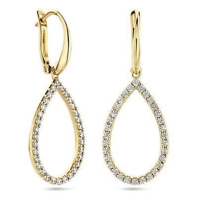 Oorhangers Druppel geelgoud-zirconia wit 12,5 x 33 mm