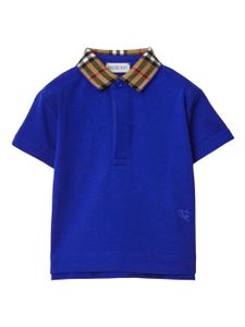 Burberry Kids polo en coton à col à carreaux - Bleu