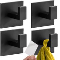 Ruhhy Handdoekhaakjes - 4x stuks - zwart - 5 x 5 cm - zelfklevend - hangers