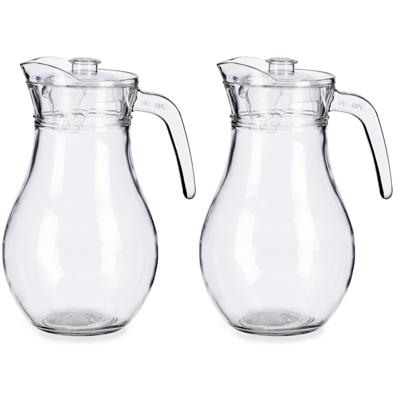 Vivalto sapkan karaf met deksel - 2x - glas - inhoud 1,8 liter - transparant