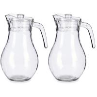 Vivalto sapkan karaf met deksel - 2x - glas - inhoud 1,8 liter - transparant