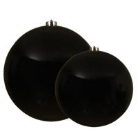 Decoris grote kerstballen - 2x stuks - zwart - Dia 14 en 20 cm - kunststof - kerstversieringen