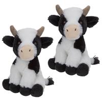 Nature Planet pluche knuffel Koe - 2x - 23 cm - zwart/wit - boerderij dieren knuffels