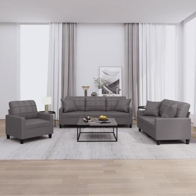 3-delige Loungeset met kussens kunstleer grijs