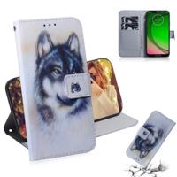 Witte Wolf patroon gekleurde tekening horizontale Flip lederen draagtas voor Motorola Moto G7 spelen met houder & kaartsleuven & portemonnee