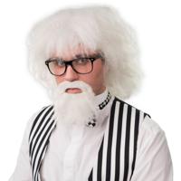 Verkleedpruik met bril voor heren - wit - Professor/oude man - Carnaval - half lang warrig haar