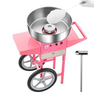 VEVOR Commerciële Suikerspinmachine met Kar Suikerspinmaker 1kW Roze