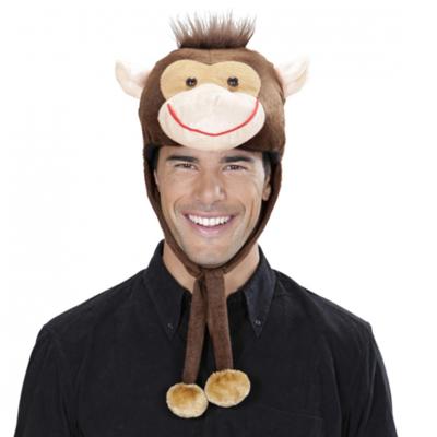 Aap verkleedmuts - polyester/fleece - bruin - volwassenen