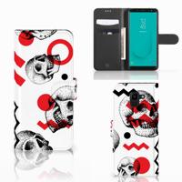 Telefoonhoesje met Naam Samsung Galaxy J6 2018 Skull Red | Portemonnee hoesje
