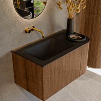Mondiaz KURVE 85 cm Onderkast Greeploos 1 Lade Met Deuren Walnut, Wastafel Solid Surface Links Urban 0 Kraangaten Zonder Spiegel (KRVCLO85R1L1D0KL-Wal/Urb)