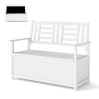 185 L Opbergbank Met Rugleuning Lattenbodem En Armleuningen Massief Houten Opbergbox Voor Buiten-Wit
