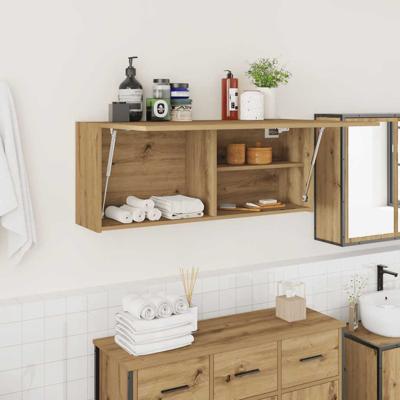 Badkamerwandkast 100x25x40cm bewerkt hout artisanaal eikenkleur