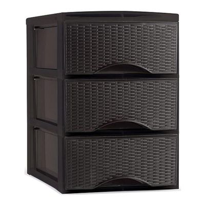 Thuis kantoor organizer ladeblok - 3 lades - 26 x 37 x 37 cm - opslag - Kunststof - Donkerbruin