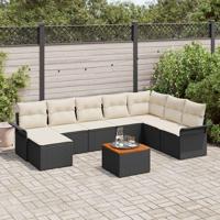 Tuinbankenset met kussen 9 pcs Zwart poly rattan
