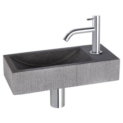 Differnz Ribble fonteinset bombai black - natuursteen - kraan gebogen - 38 x 18 x 8 cm - chroom