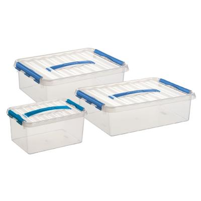 Sunware Q-Line opberg boxen set - 3 maten - 6-10-12 liter - kunststof - transparant/blauw