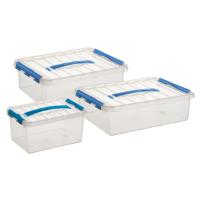 Sunware Q-Line opberg boxen set - 3 maten - 6-10-12 liter - kunststof - transparant/blauw