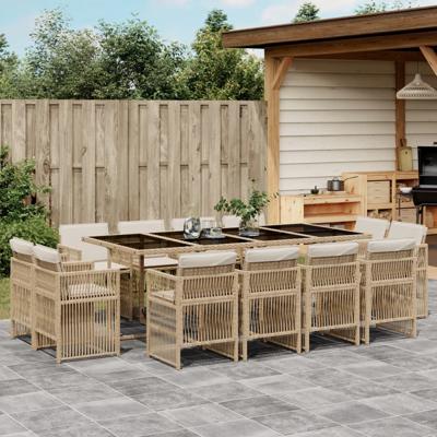 13-delige Tuinset met kussens poly rattan beige