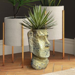 Moai Paaseiland Bloempot - 30 cm - Betonnen Plantenhouder - Crème Kleur - Cultuurrijk Tuinaccent