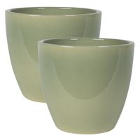 2x stuks plantenpot/bloempot in een strakke Scandinavische look mosgroen Dia 24 cm en Hoogte 22 cm