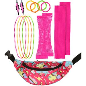 Foute 80s/90s party verkleed set compleet - dames - neon - jaren 80/90 verkleed accessoires